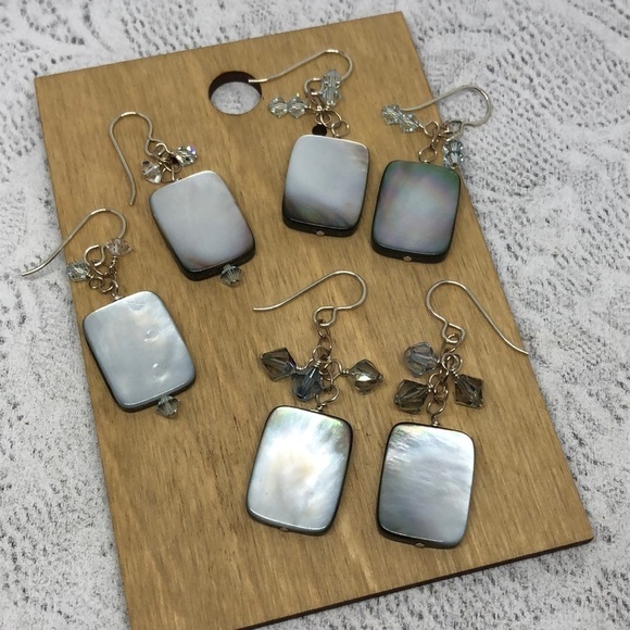 artisan Jewelry - Artisan handcrafted abalone mop shell and crystal dangle earrings pick/choose